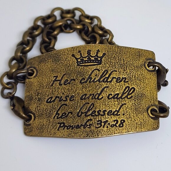 Lenny & Eva Large Brass Religious Proverb Double Chain Unique Signed Bracelet - Picture 3 of 10
